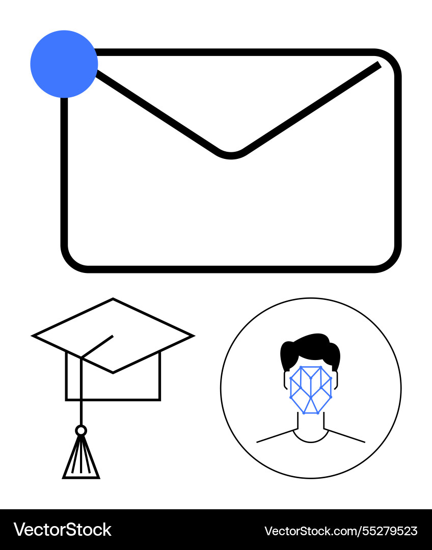 Email inbox notification with graduation cap Email inbox notification with graduation cap vector image