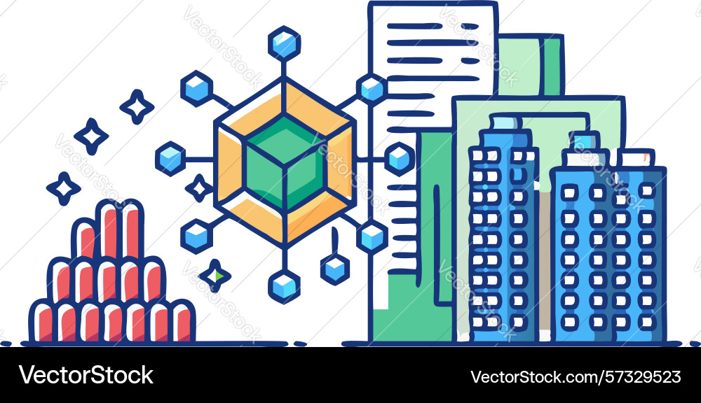 Futuristic smart city with blockchain and data vector image