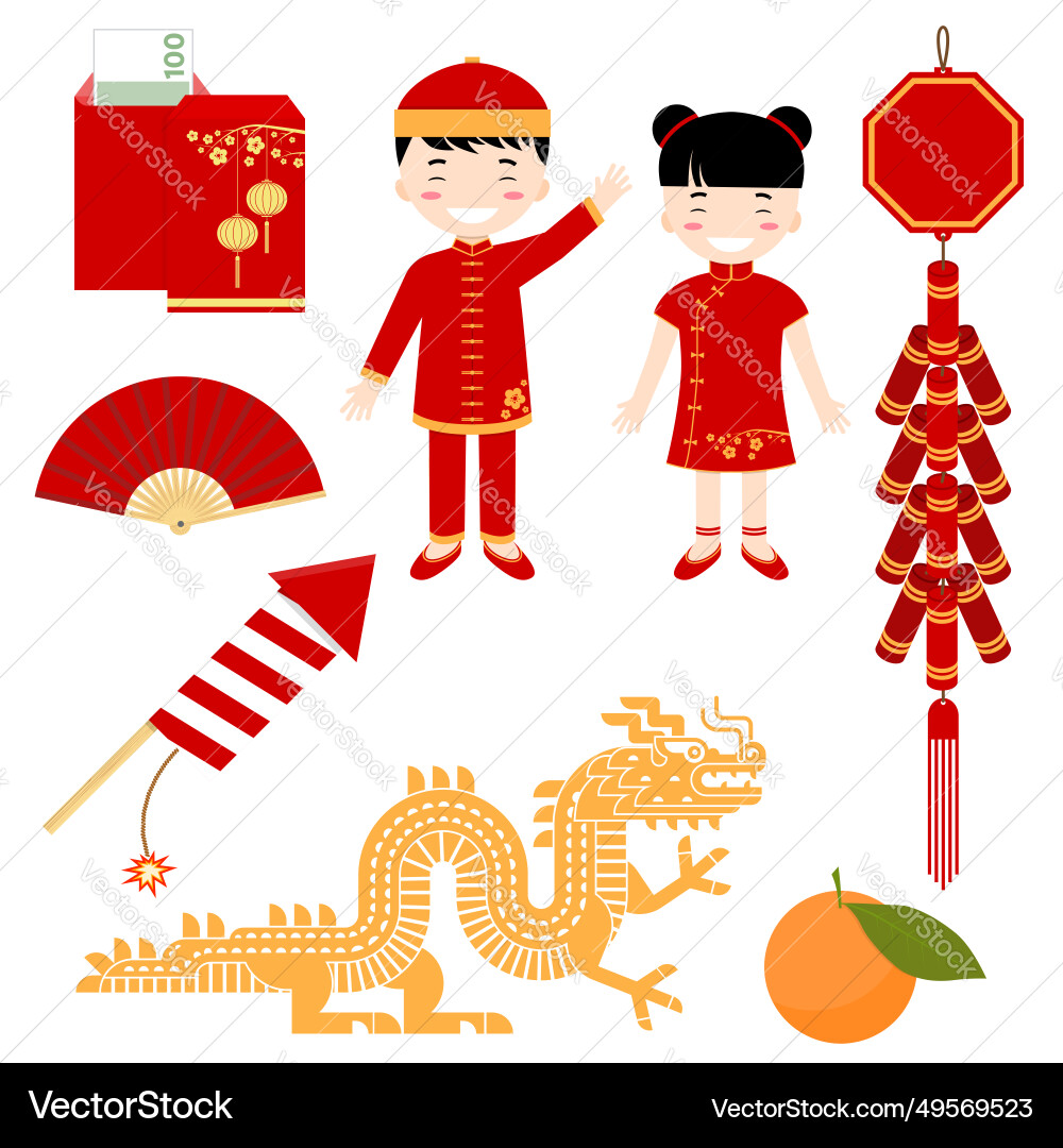 Set von chinesischen neuen Jahr flache Ikonen enthalten Set von chinesischen neuen Jahr flache Ikonen enthalten vektorbild