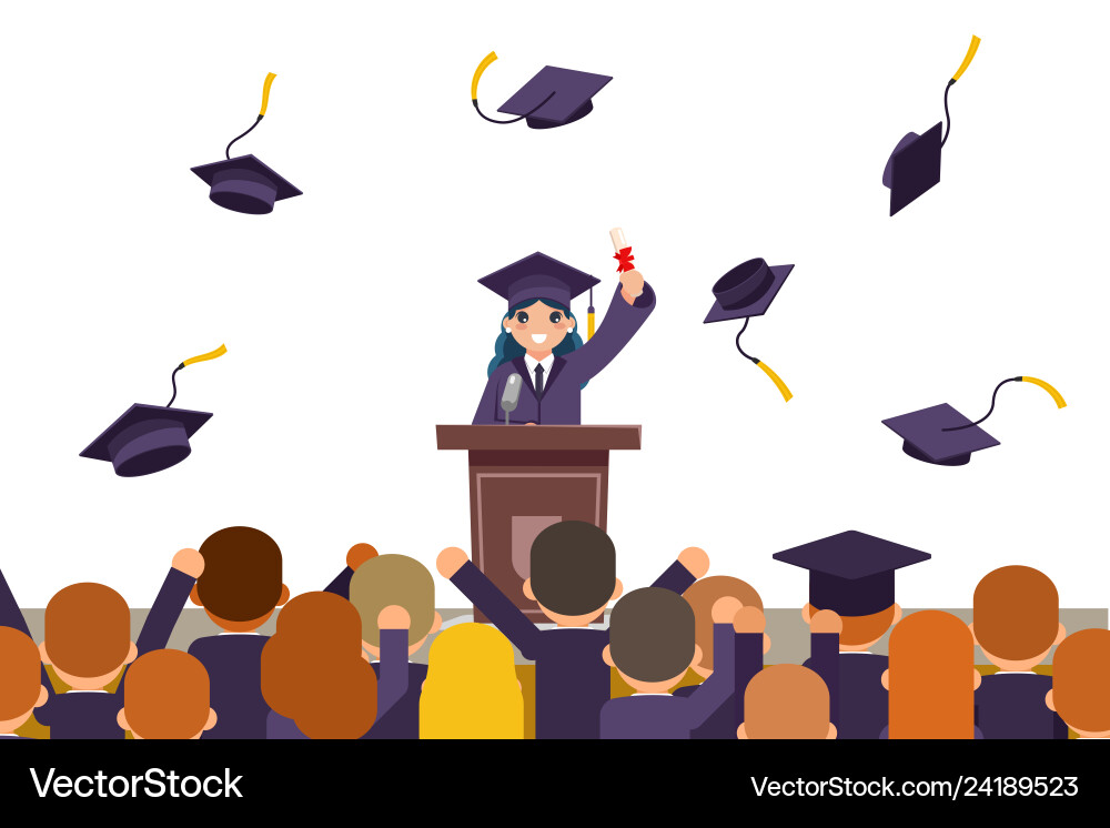 Students celebrate rejoice flying graduation hats vector image