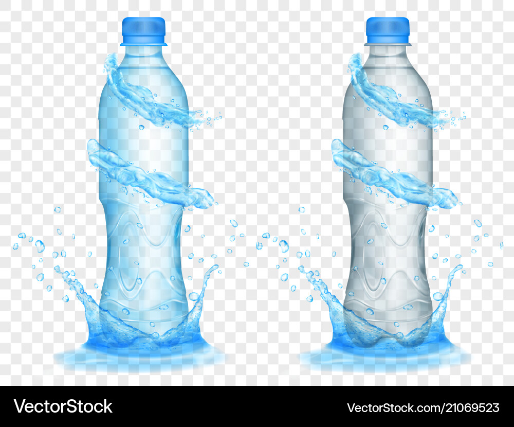 Transparente Kunststoffflaschen mit Wasserkronen Transparente Kunststoffflaschen mit Wasserkronen vektorbild