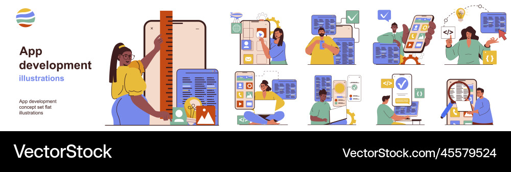 App development concept with character situations App development concept with character situations vector image
