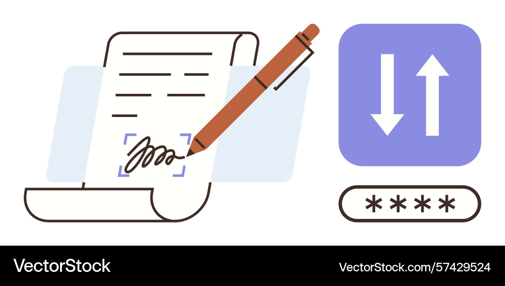 Digital signature on document with data transfer Digital signature on document with data transfer vector image