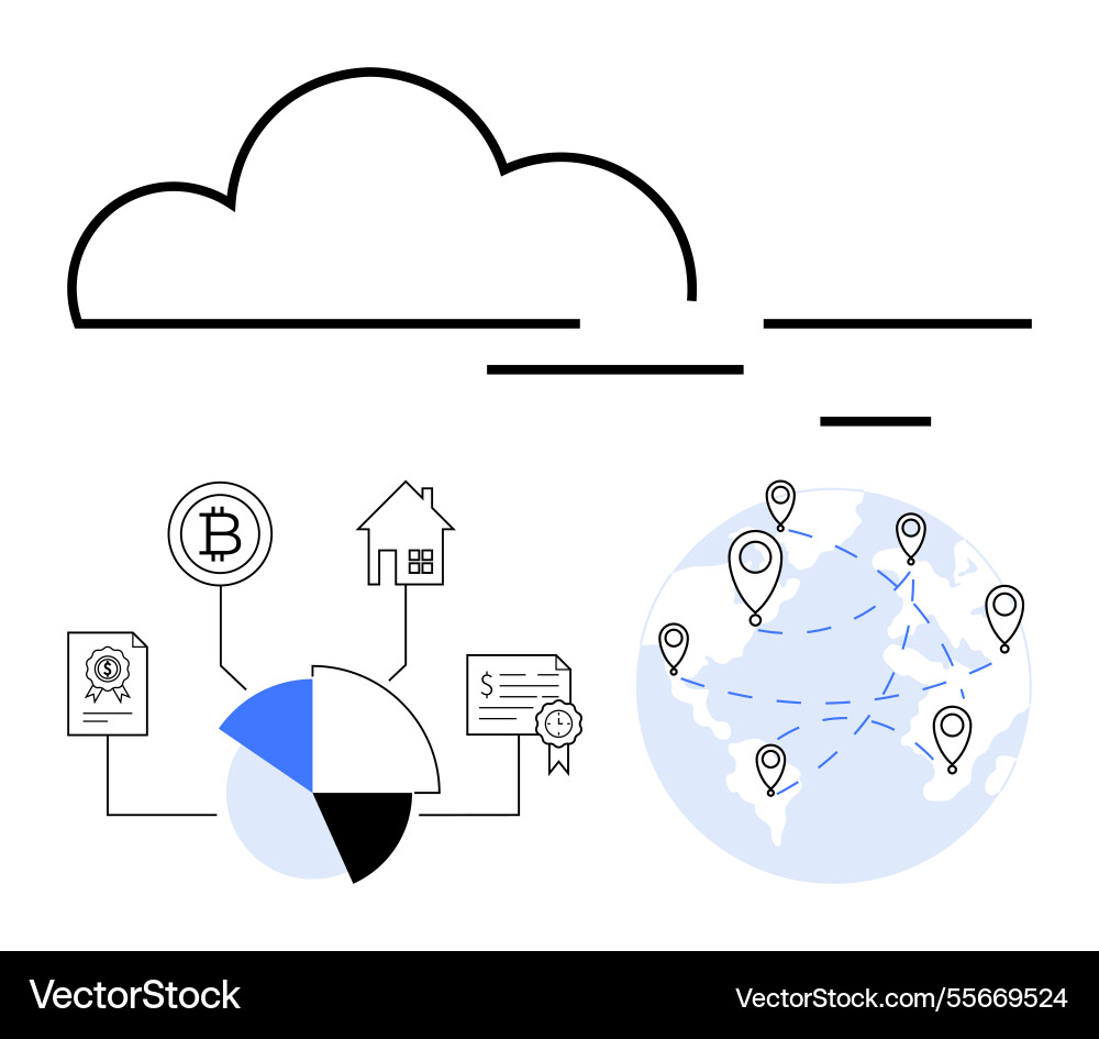 Global cloud-based blockchain network Global cloud-based blockchain network vector image