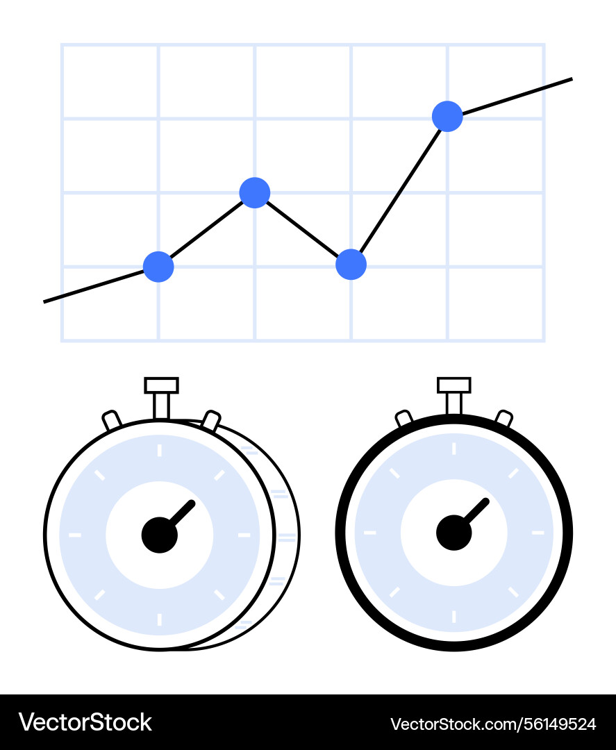 Stopwatch pair with decreasing line graph Stopwatch pair with decreasing line graph vector image