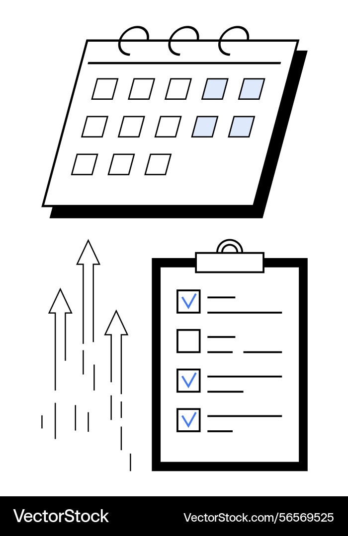 Calendar and checklist with progress arrows Calendar and checklist with progress arrows vector image