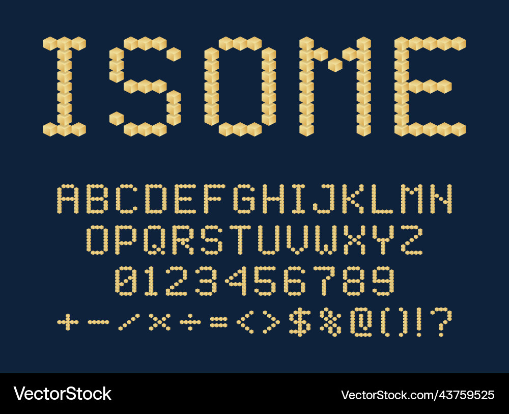 Isometric 3d font design from the cubes alphabet vector image