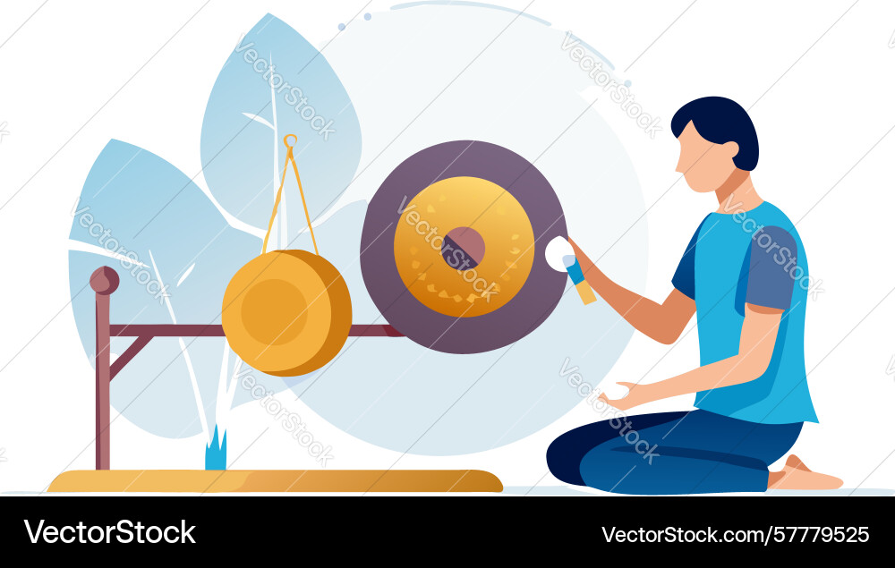 Person plays gong creating deep resonating sound Vector Image