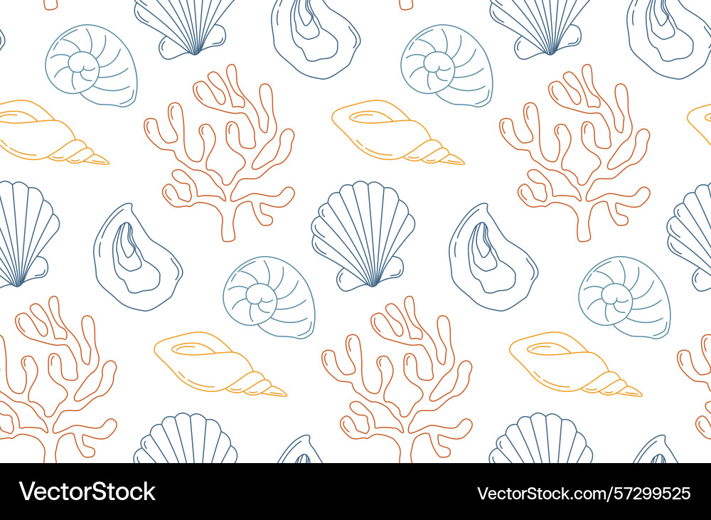 Seamless pattern with linear seashells and corals Vector Image