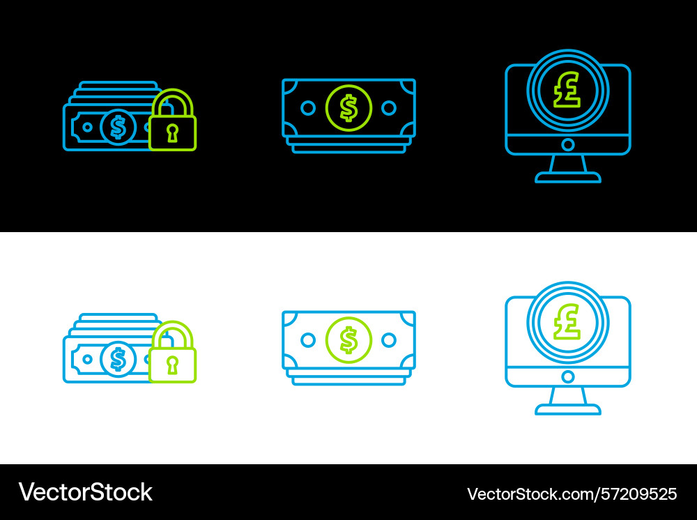 Set line computer monitor with pound sterling vector image