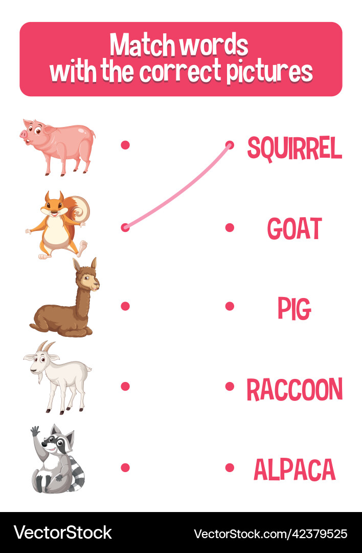 Worksheet design for matching words Worksheet design for matching words vector image