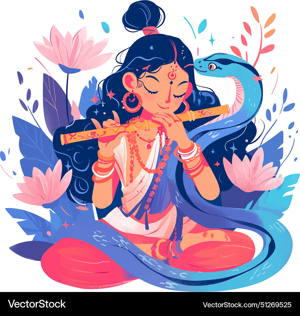 Yoga woman is sitting on the ground with a snake Yoga woman is sitting on the ground with a snake vector image