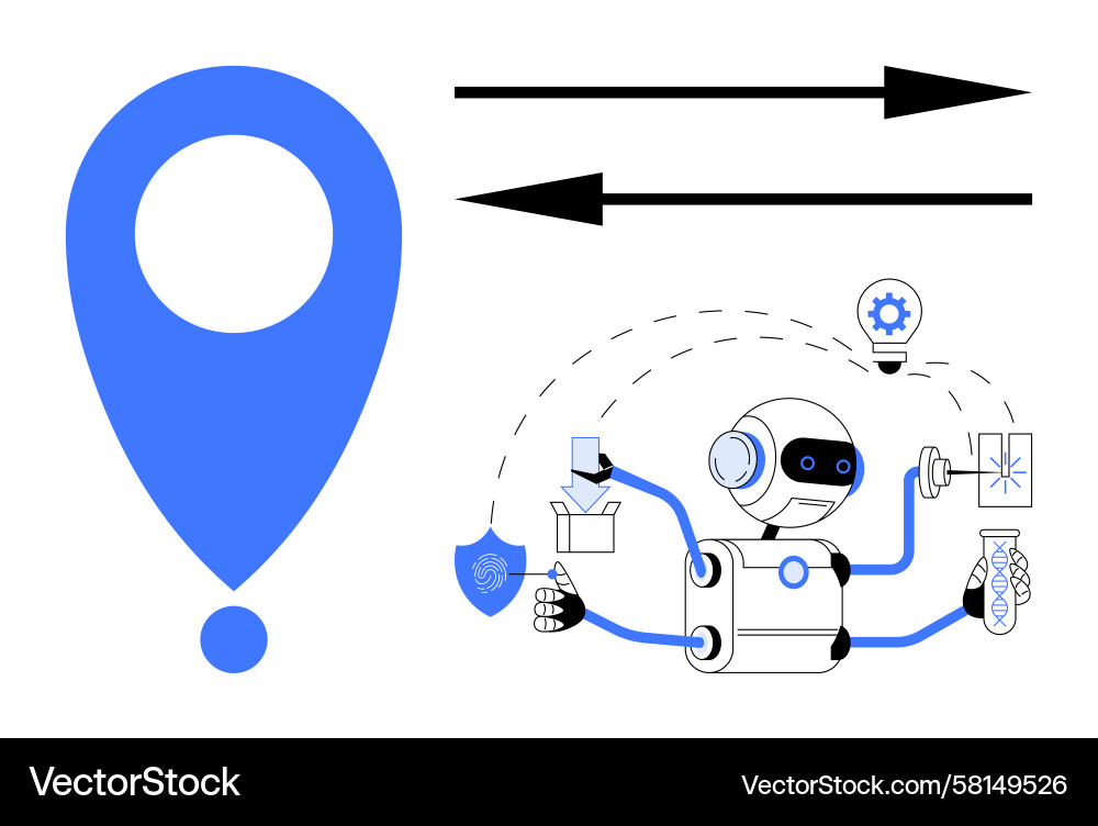 AI Robot Data Processing & Location Vector Image