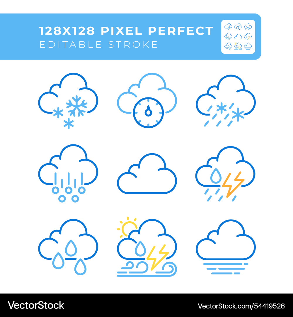 Clouds related two color line icons set Clouds related two color line icons set vector image