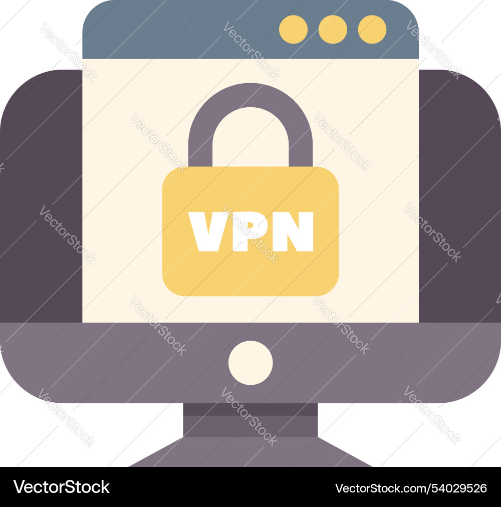 Desktop computer displaying vpn protected vector image