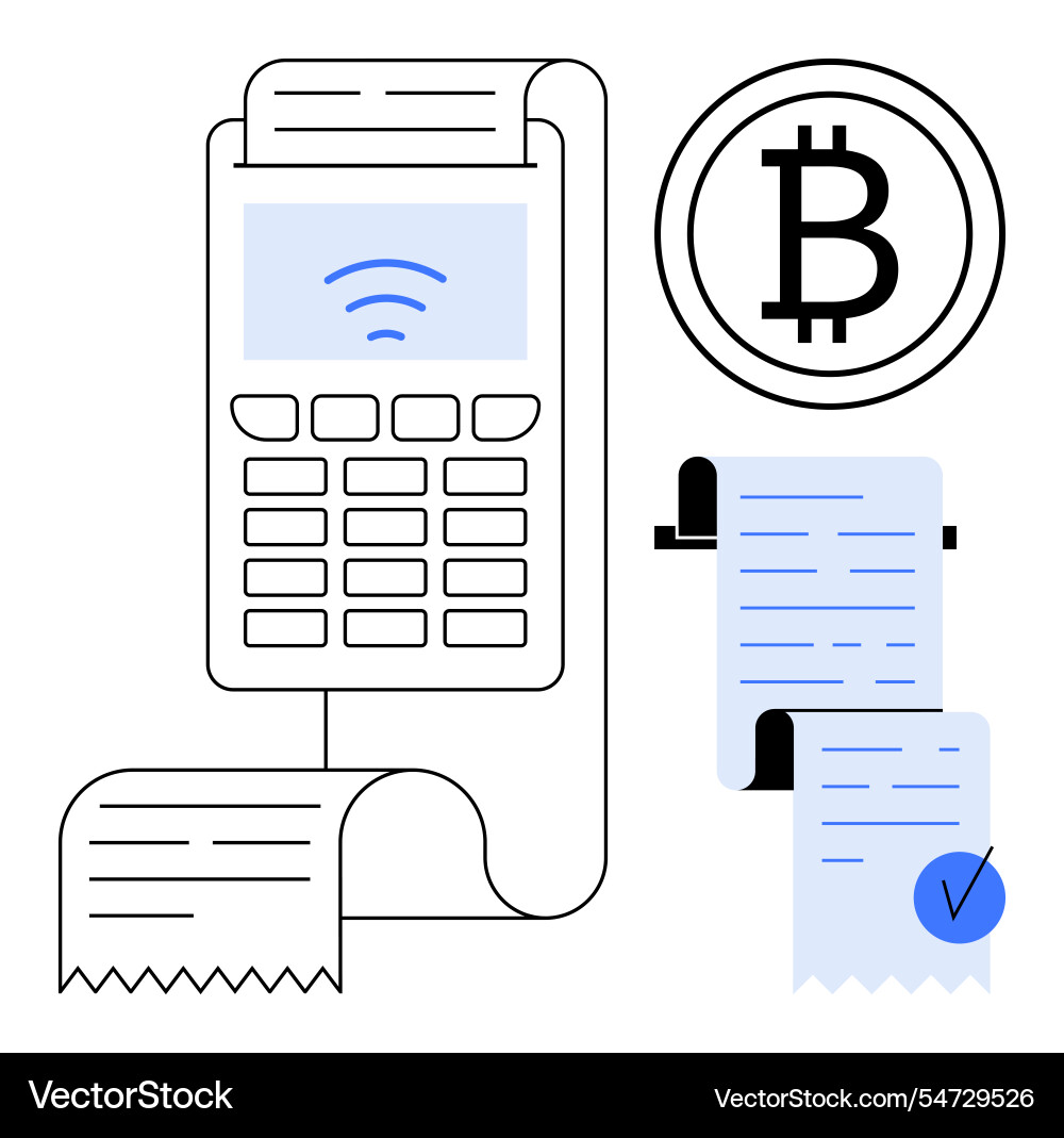 Digital payment terminal with bitcoin Digital payment terminal with bitcoin vector image