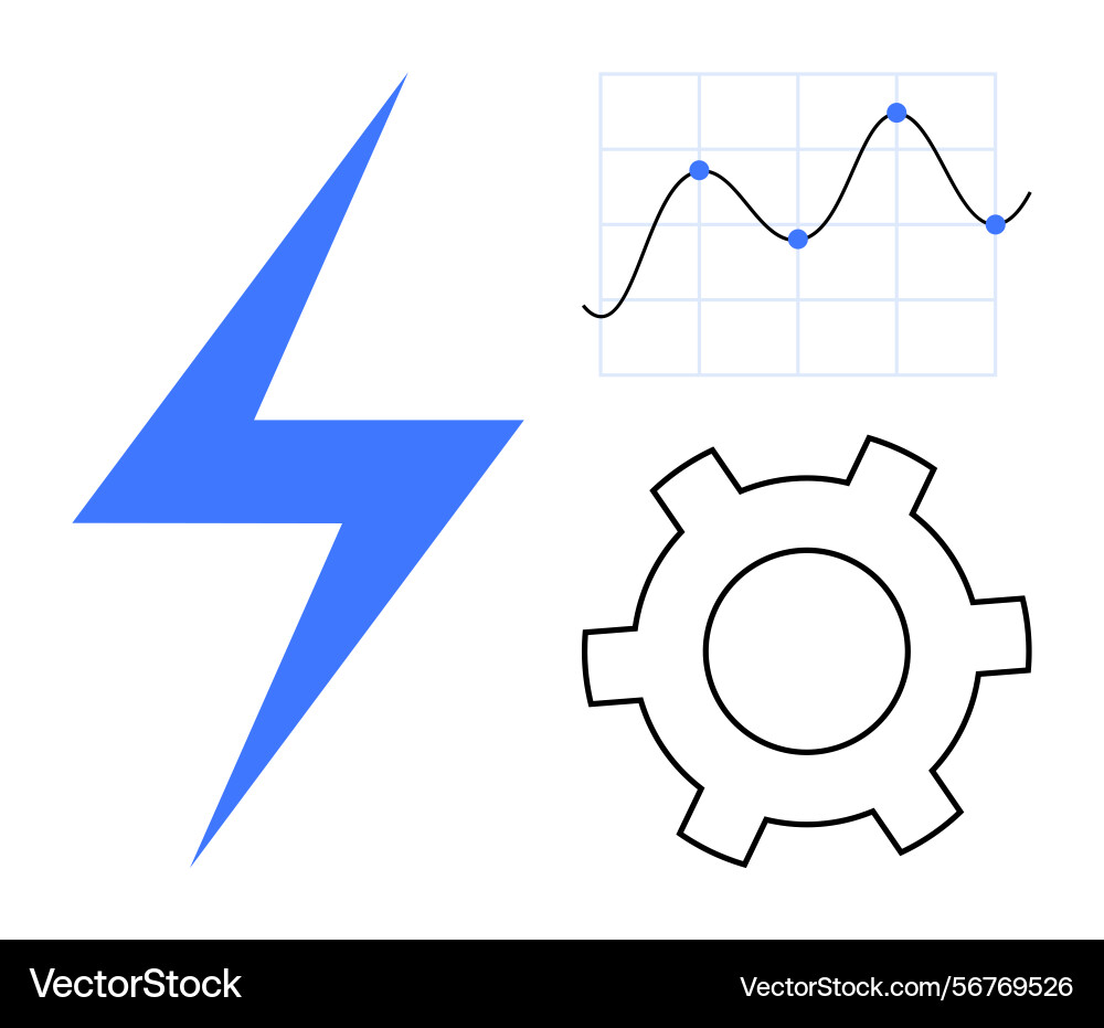 Lightning bolt graph and gear representing Lightning bolt graph and gear representing vector image