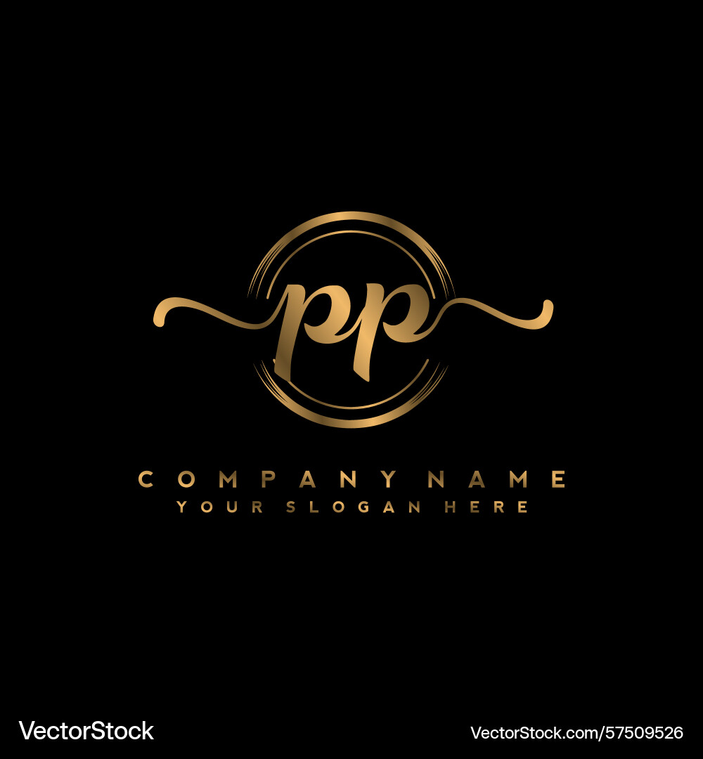 Pp initial handwriting logo with circular wave Vector Image