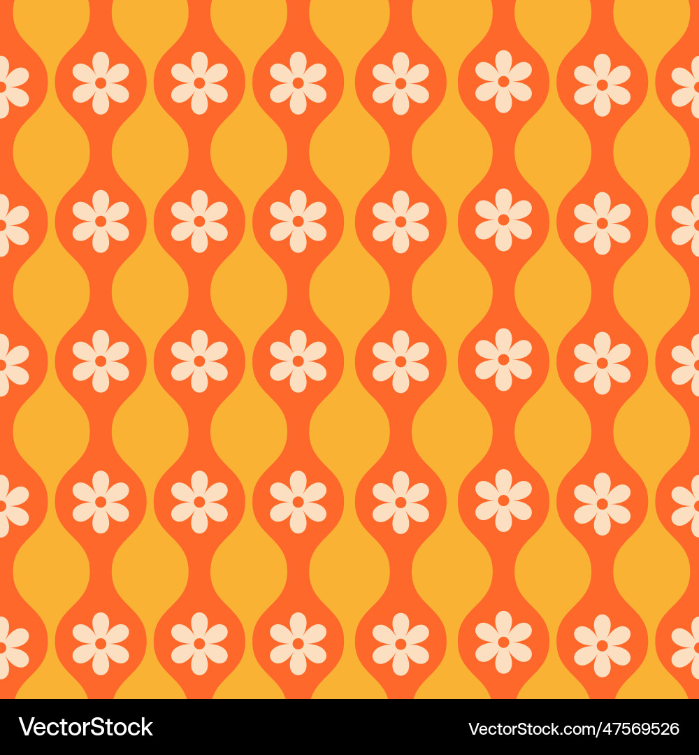 Retro flowers on orange ogee seamless pattern Vector Image