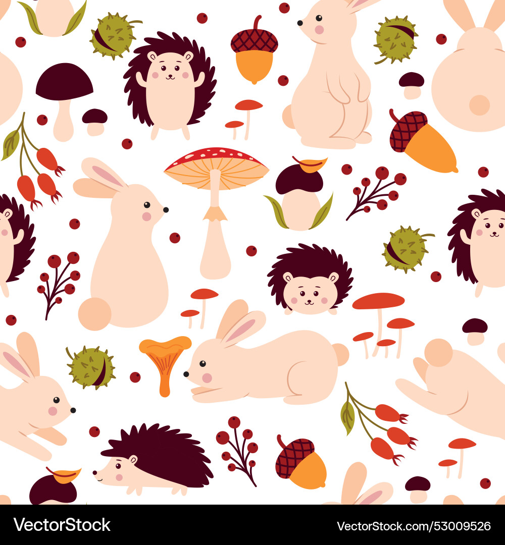 Seamless pattern with rabbits and hedgehogs Vector Image