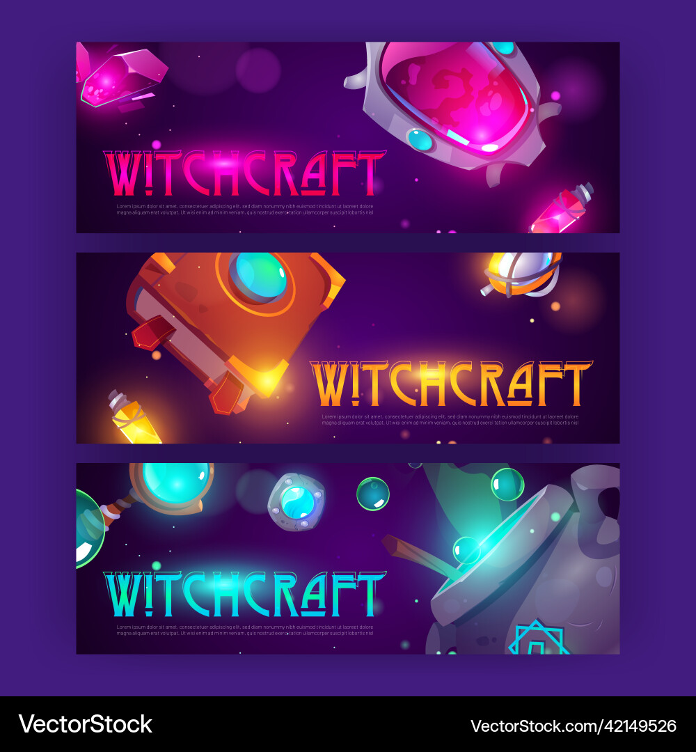 Witchcraft Cartoon Banner mit magischen Sachen Witchcraft Cartoon Banner mit magischen Sachen vektorbild