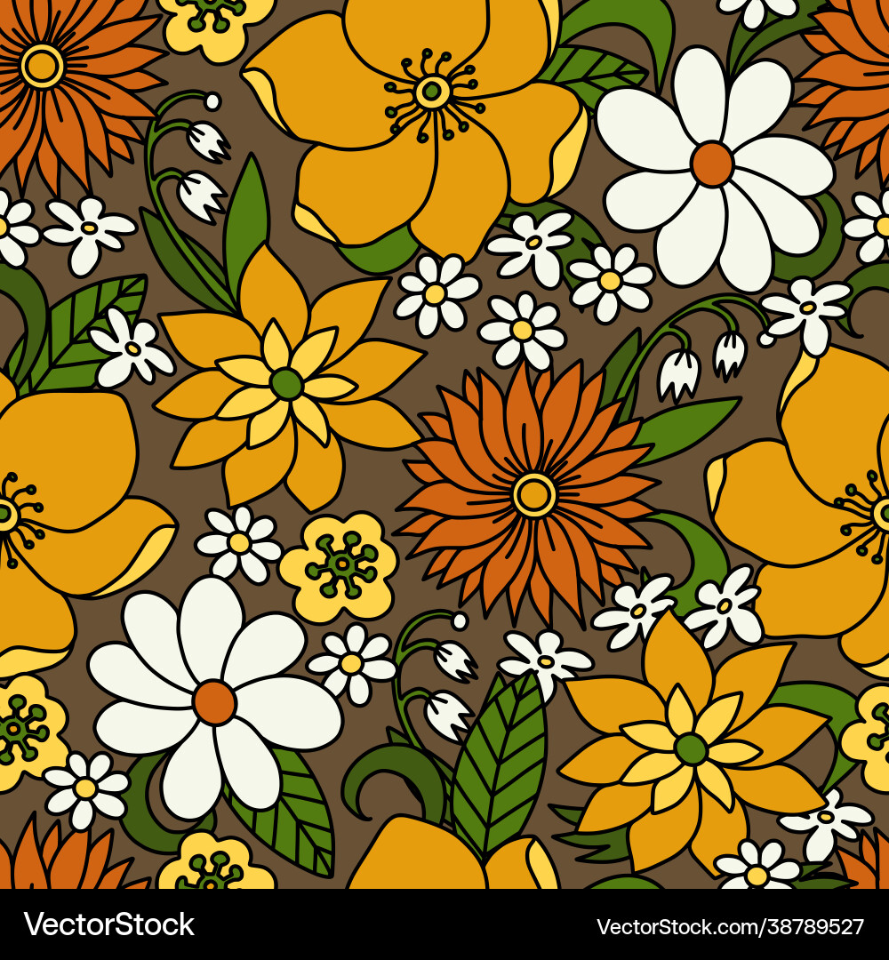 Retro Floral Pattern - 70s Style Vector Image