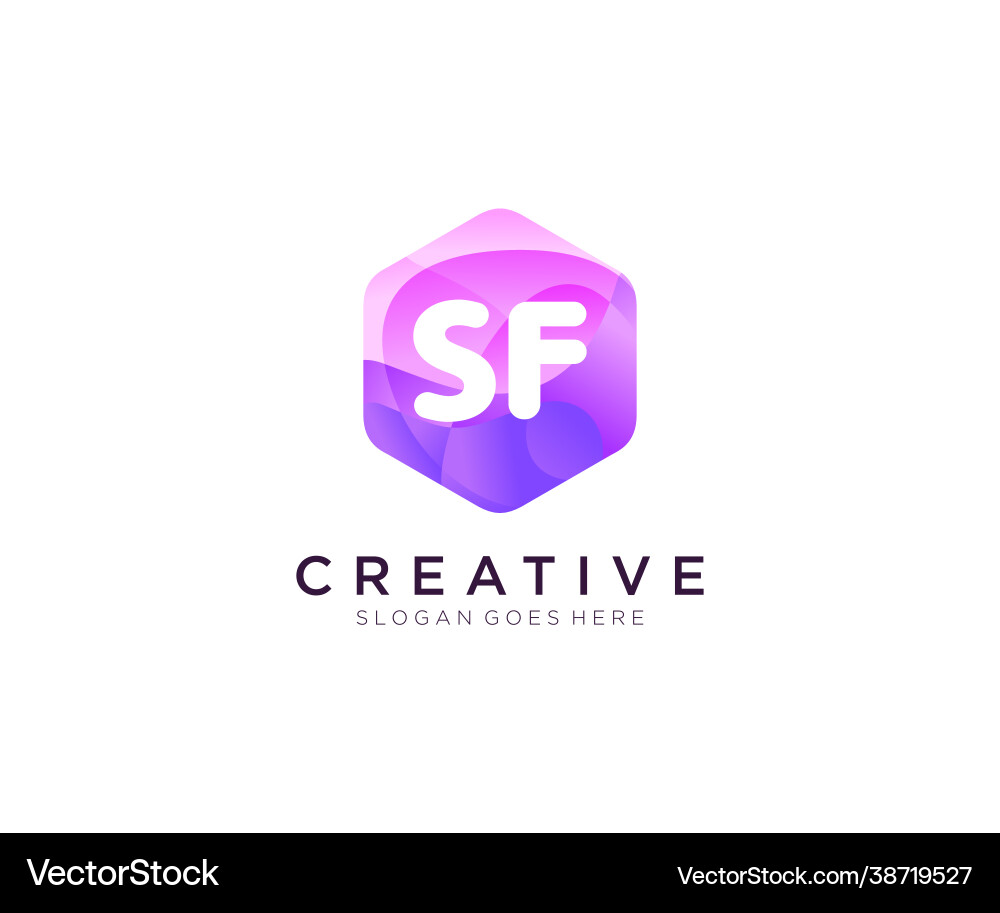 Sf initial logo with colorful hexagon modern vector image
