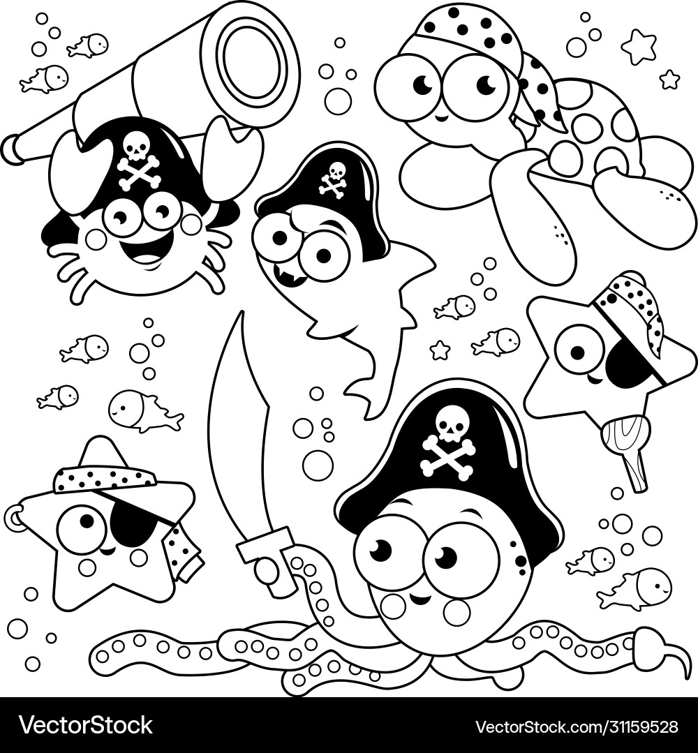 Pirate sea animals collection Pirate sea animals collection vector image