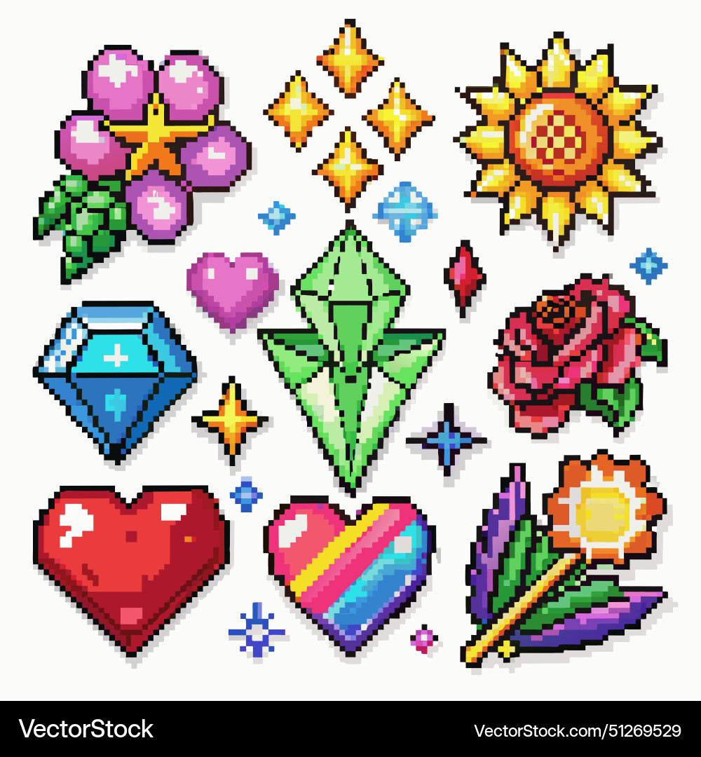 A collection of colorful pixelated images A collection of colorful pixelated images vector image