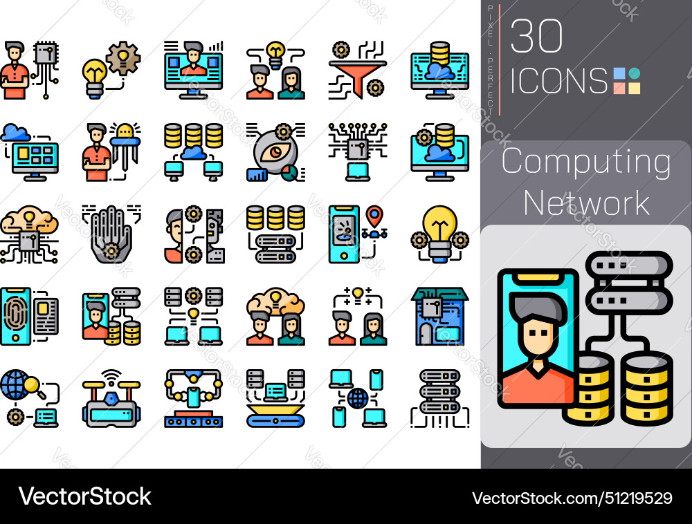 Computing network color line set 2 vector image
