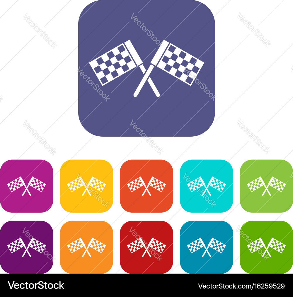 Crossed chequered flags icons set Vector Image