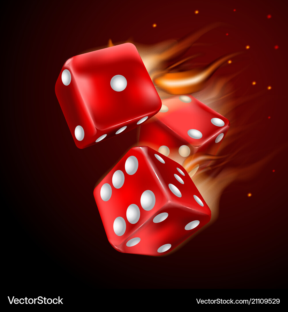 Flaming Dice Set on Dark Background vector image