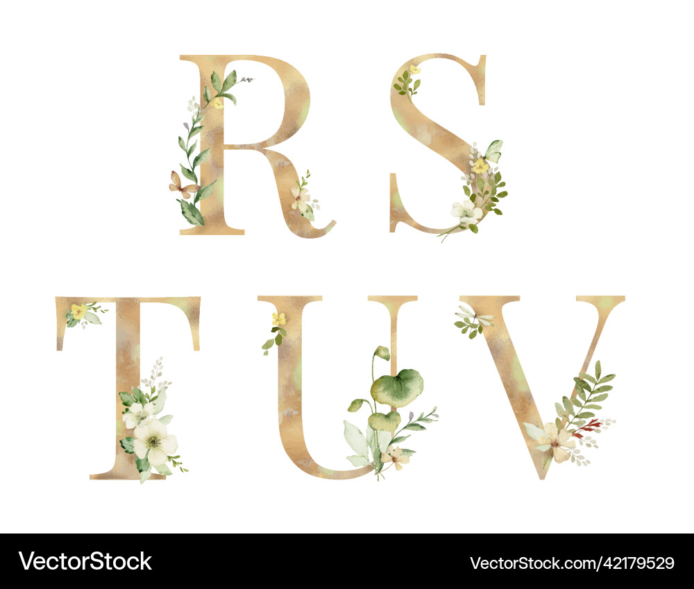 Floral Golden Alphabet Initials vector image