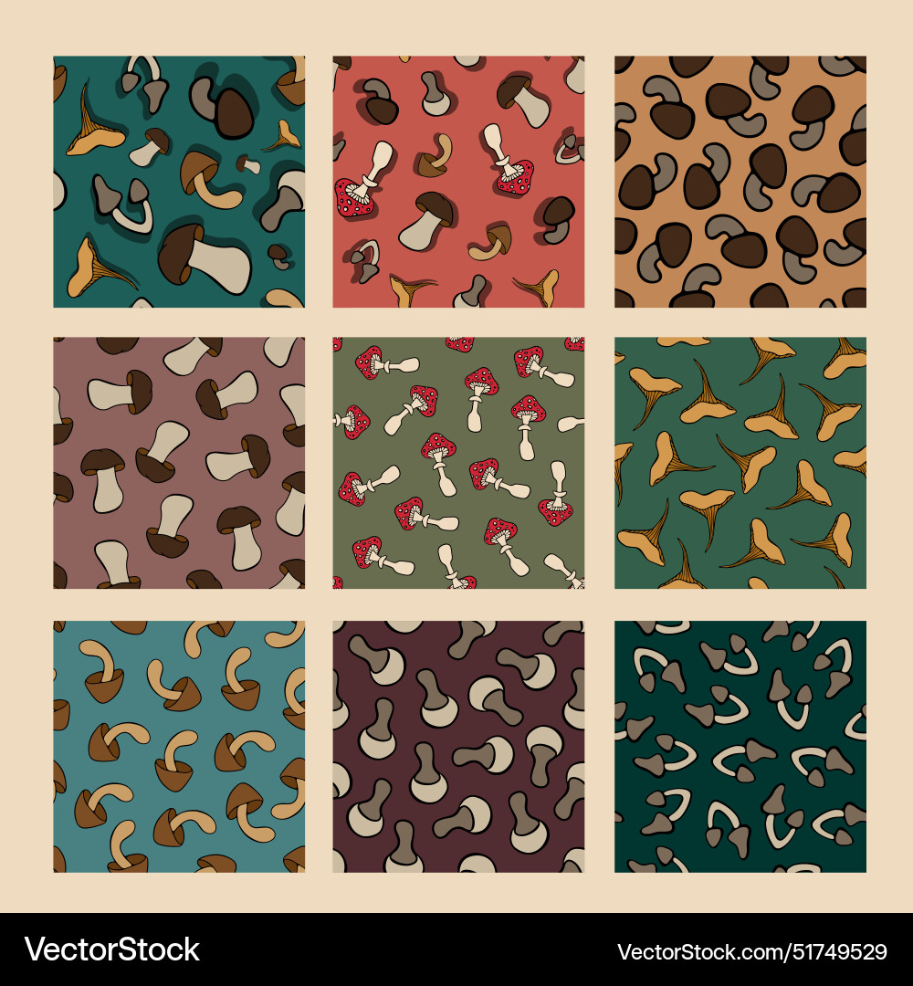 Isolated of a set patterns with mushrooms Vector Image