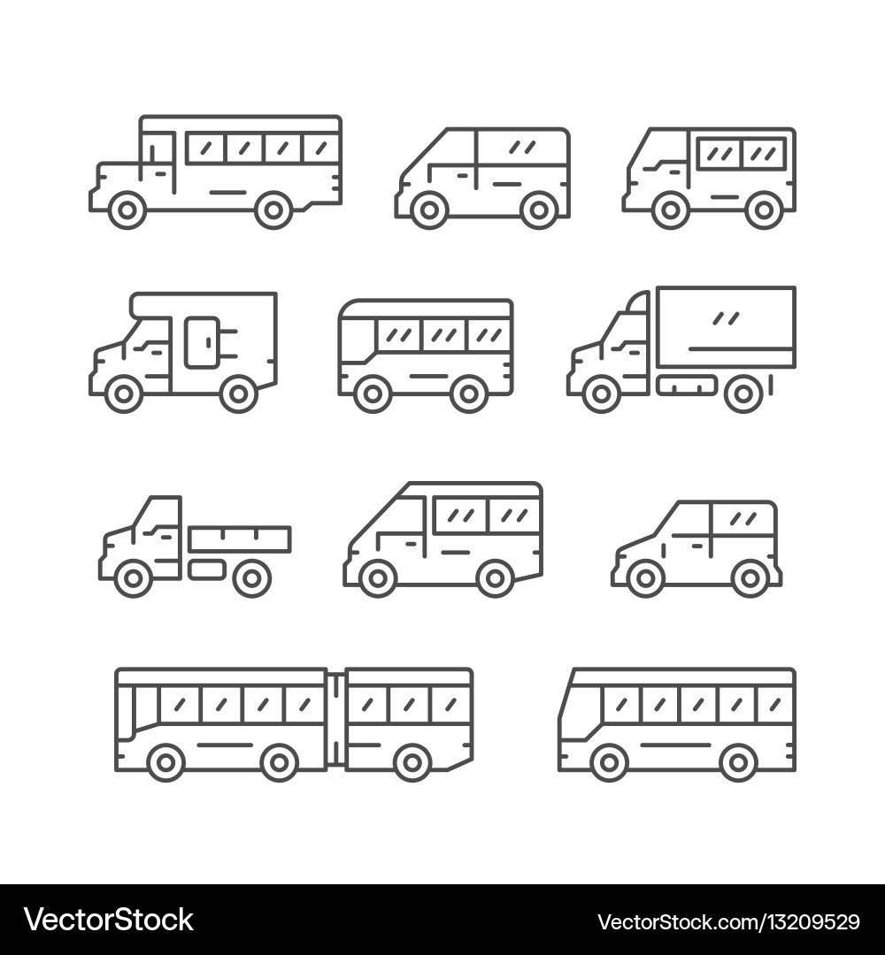 Set line icons of bus and van vector image