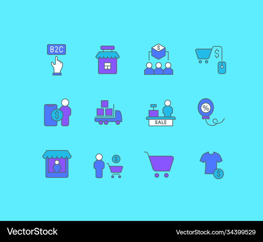Set simple line icons b2c vector image