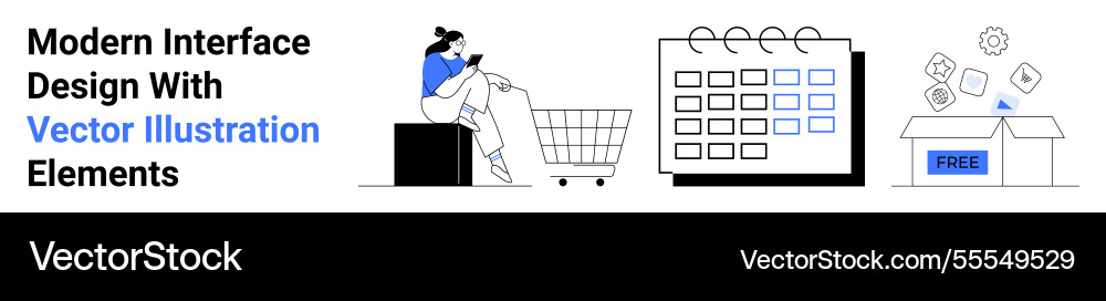 User interacting with mobile device beside cart Vector Image