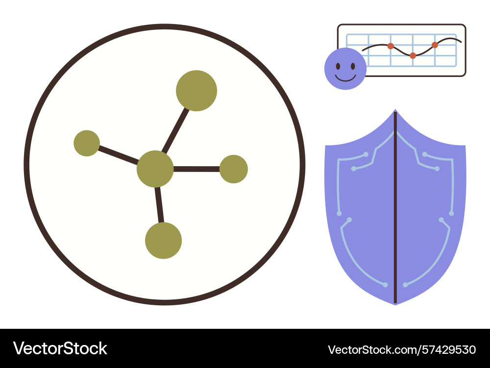 Network nodes with statistics graph and shield vector image