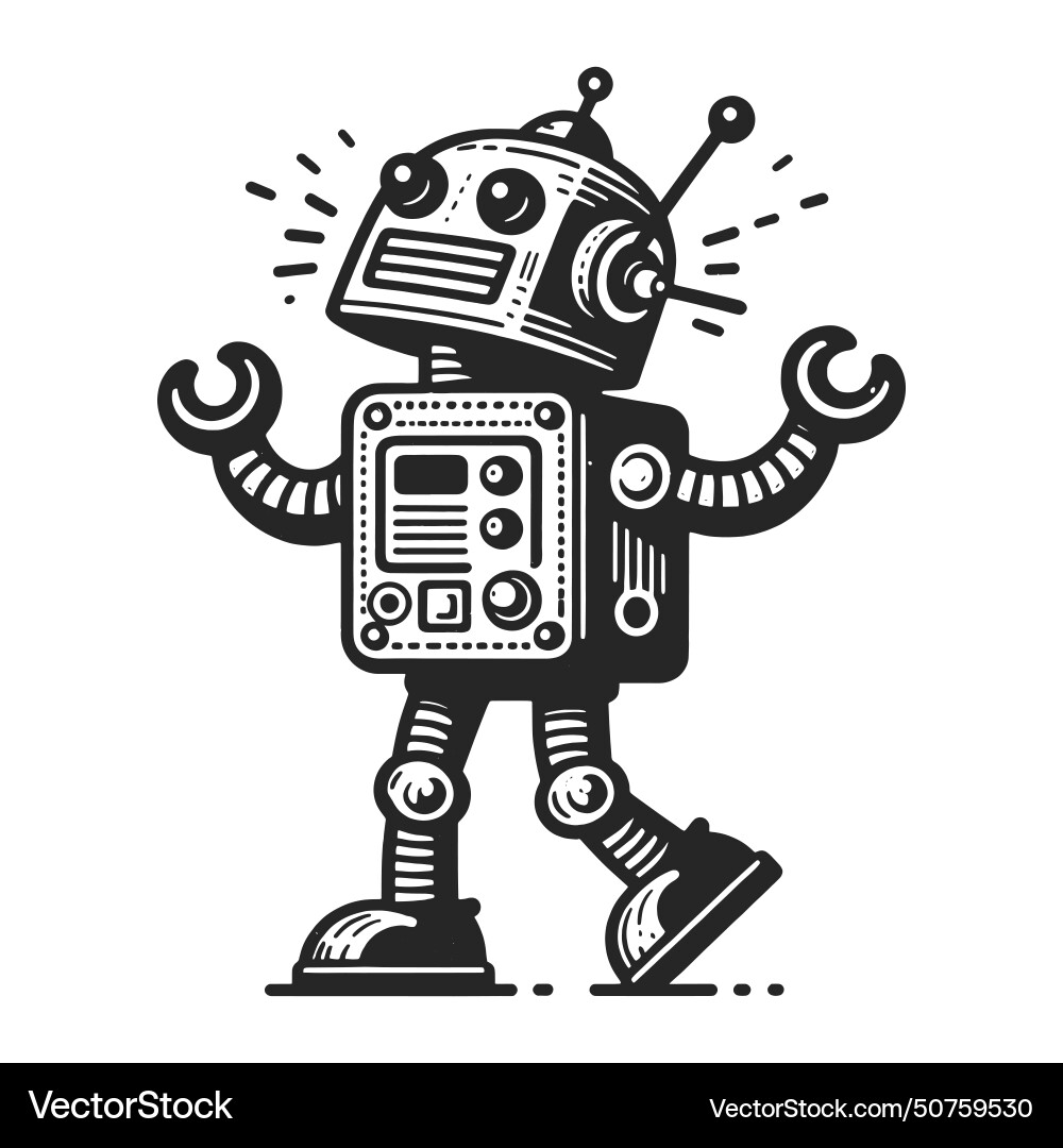 Retro style friendly robot character Retro style friendly robot character Vector Image