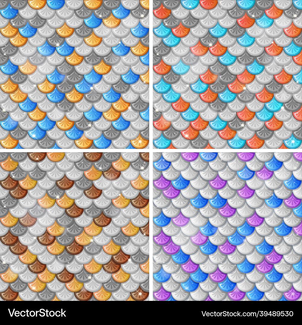 Set of fish scale seamless pattern background Set of fish scale seamless pattern background vector image