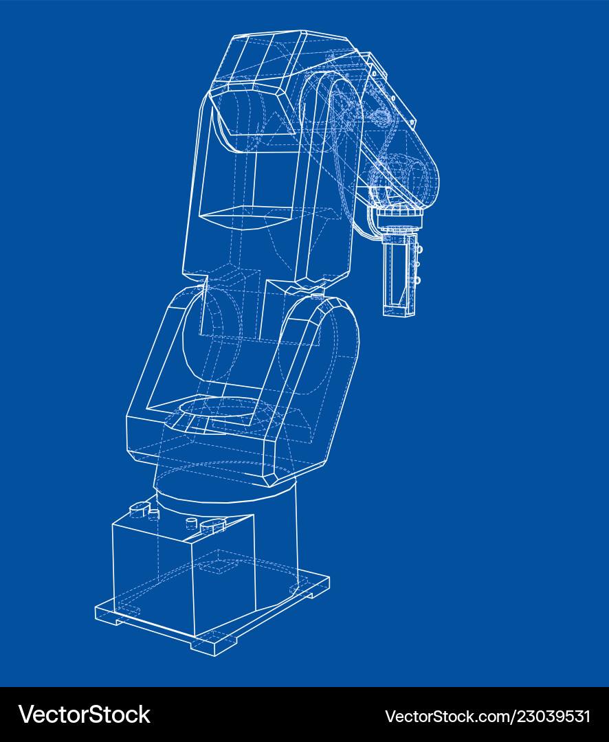 3d outline robotic arm rendering of 3d outline robotic arm rendering of vector image