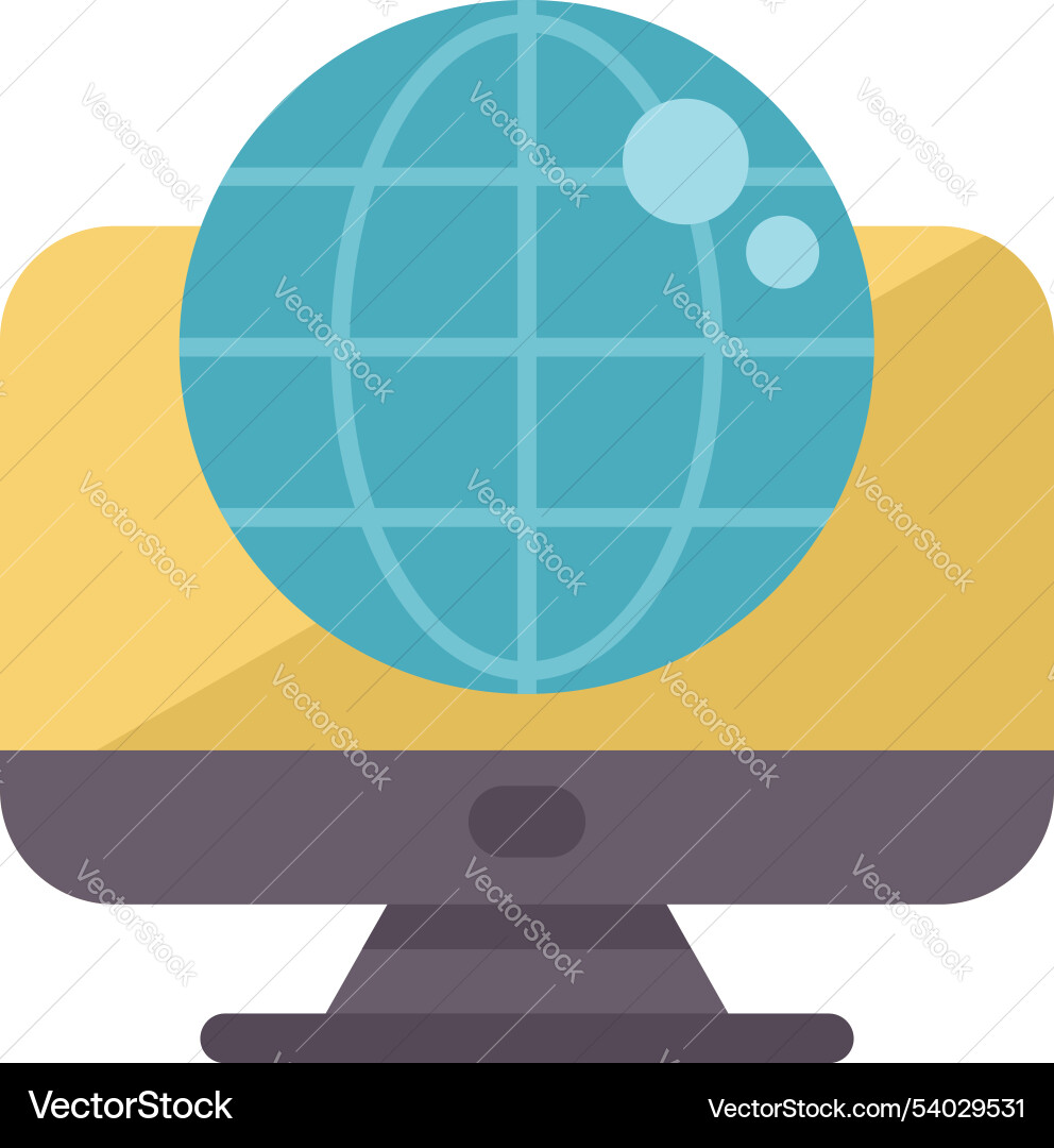 Desktop computer showing planet earth globe vector image