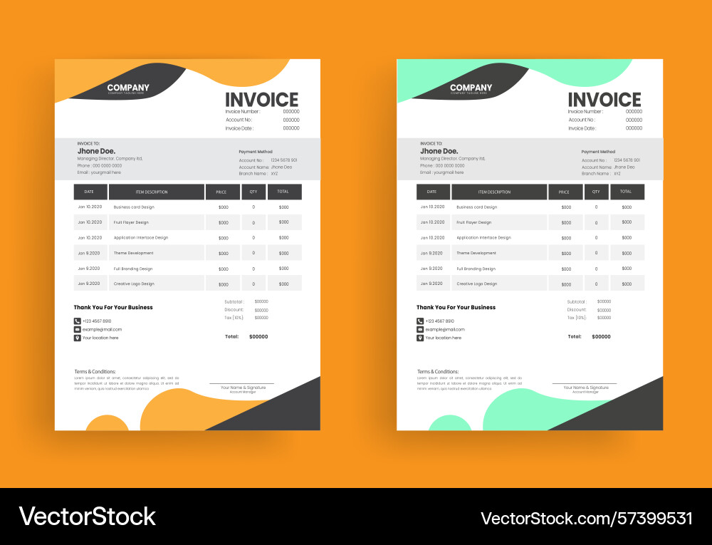 Invoice design template with mockup a4 size Invoice design template with mockup a4 size Vector Image