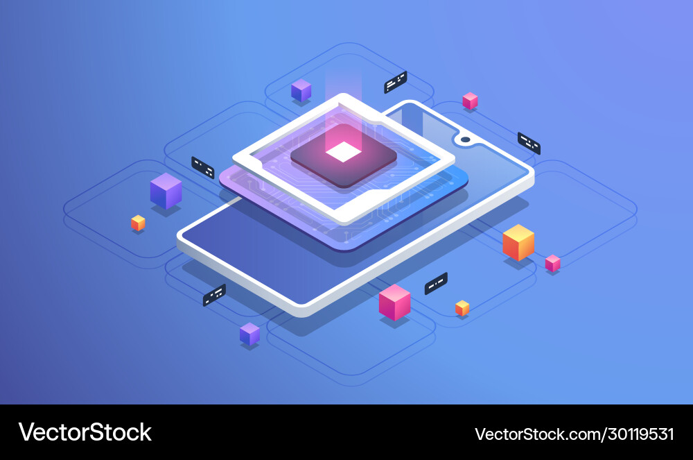 Modern Microchip Processor - Isometric vector image