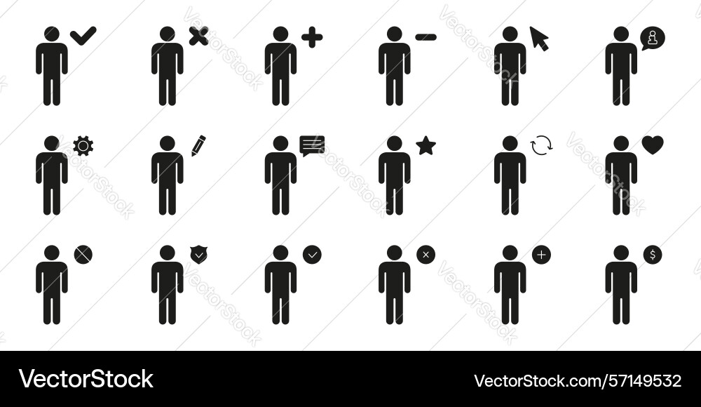 Person interaction and status solid icon set user Person interaction and status solid icon set user vector image