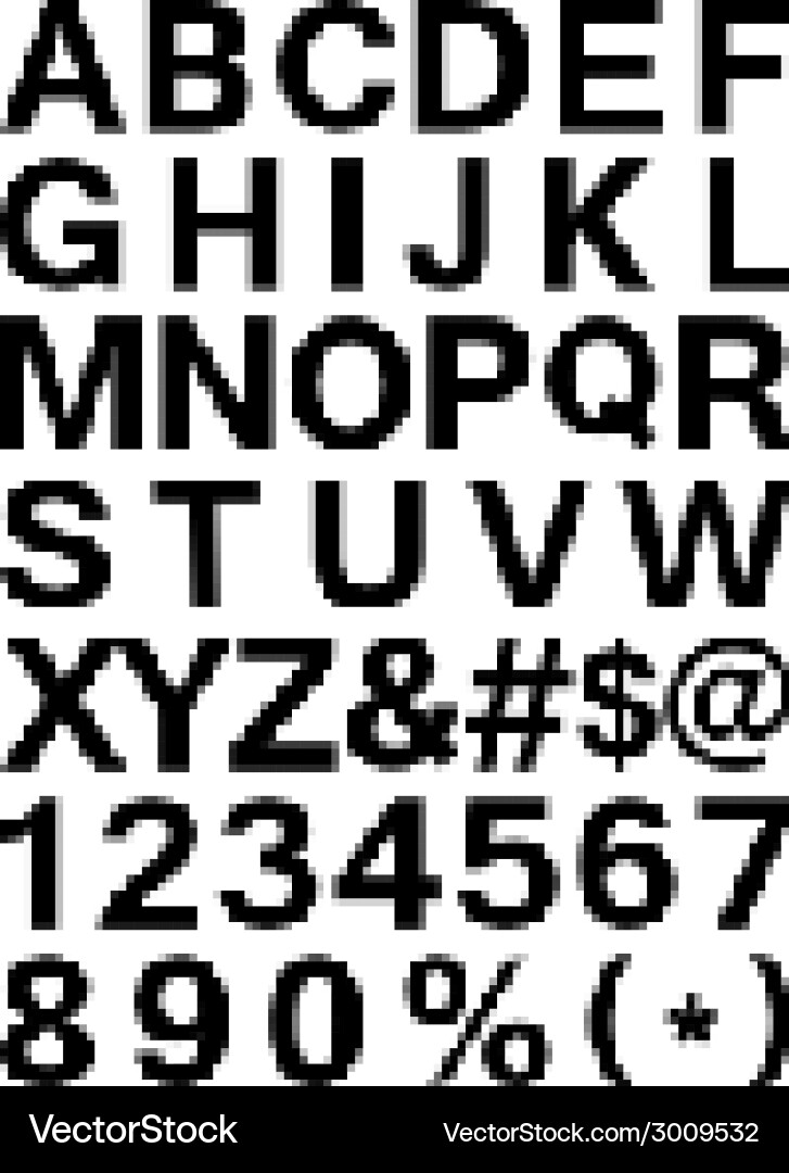 Pixel font - alphabets and numerals characters vector image