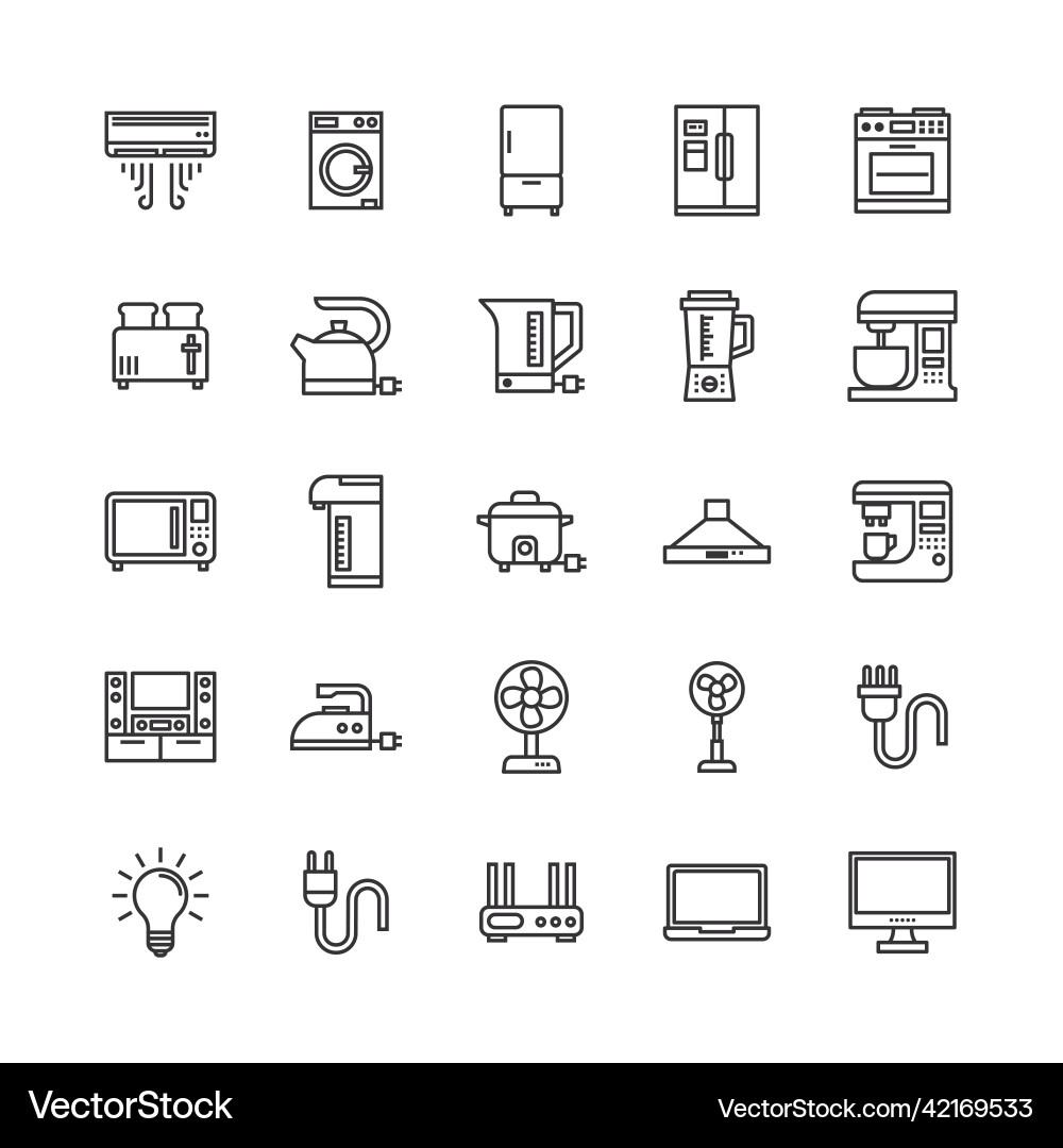 Bundle of electrical appliance ai line icon set Vector Image