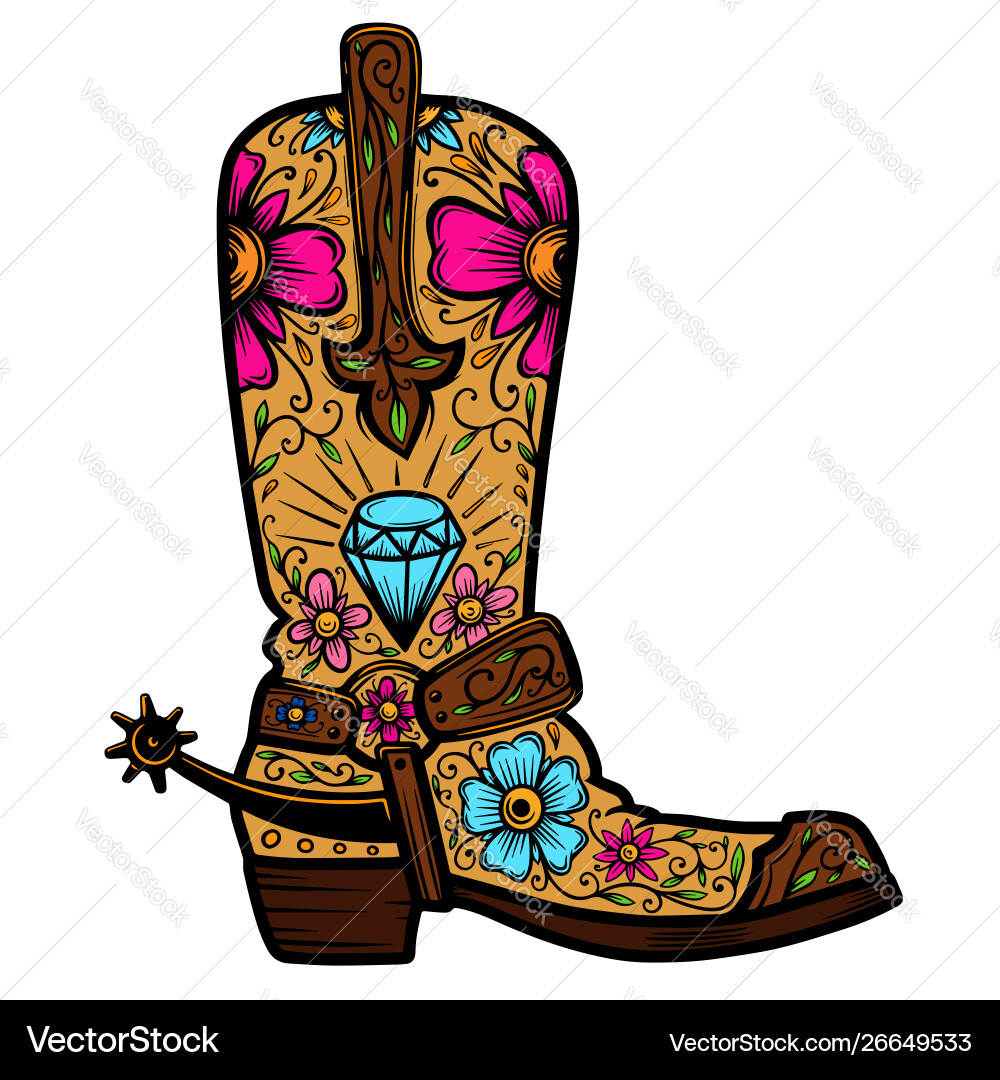 Cowboy boot with floral pattern design element Cowboy boot with floral pattern design element vector image