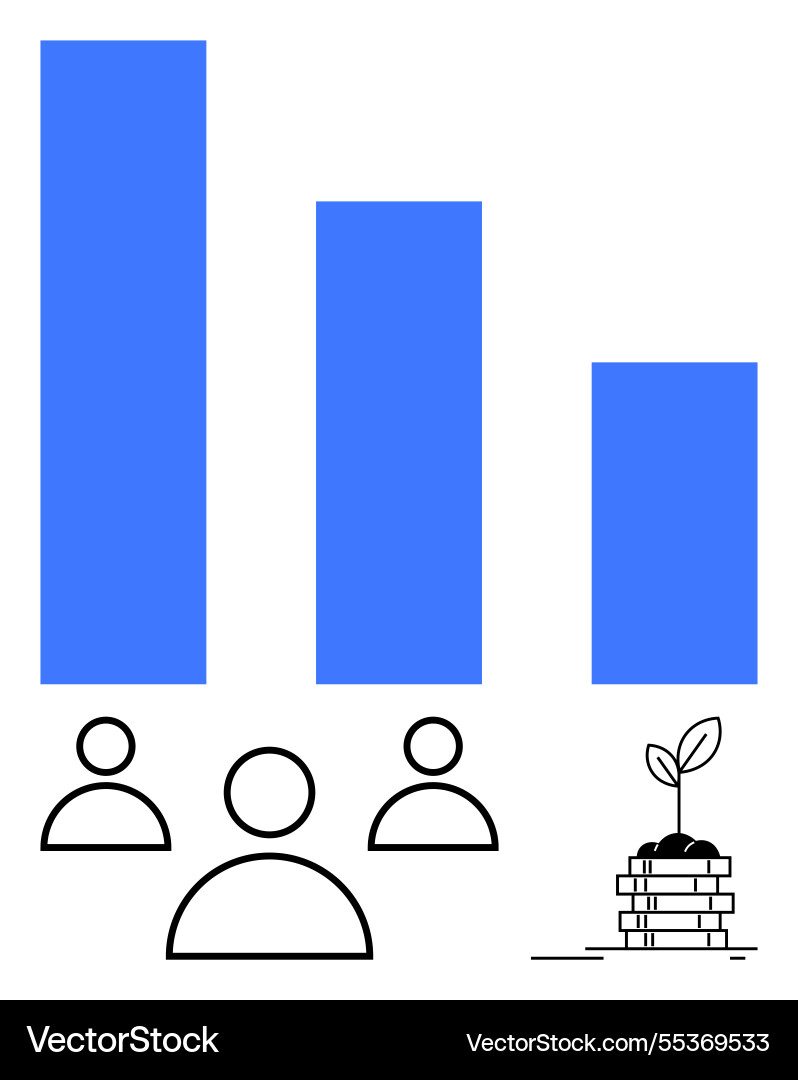 Growth chart with blue bar graphs three user Growth chart with blue bar graphs three user vector image