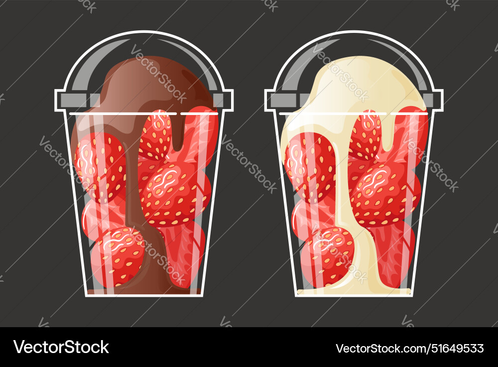 Set viral trendy strawberries in a glass Set viral trendy strawberries in a glass vector image